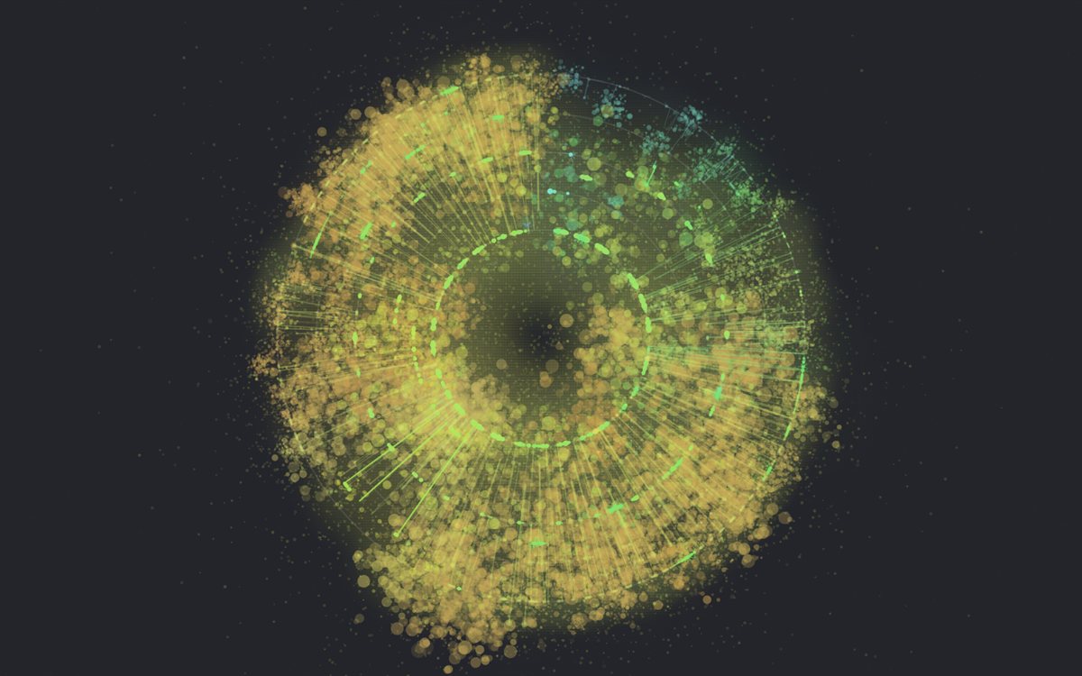 A golden iris of radial spokes with teal bursts: the painting Neu Song's 'Are You Ready' made